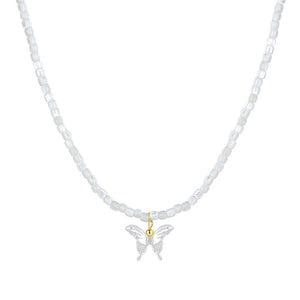 PN0006 925 Sterling Silver Dainty Butterfly 4MM Pearl Necklace