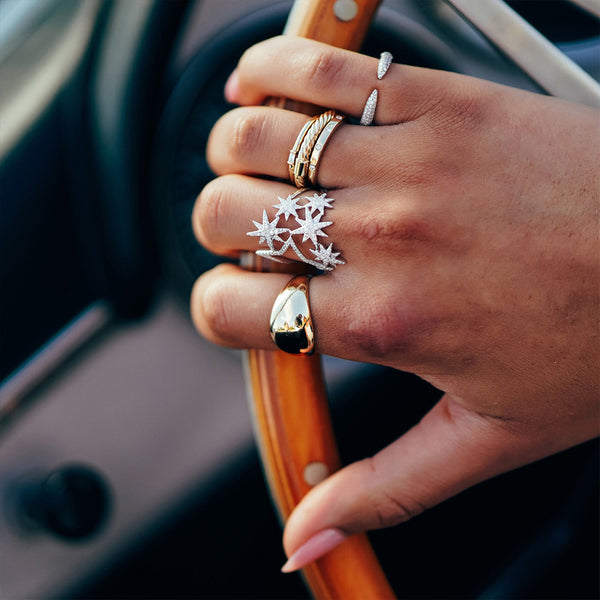 FJ0428 925 Sterling Silver Triple Row Zircon Claw Ring