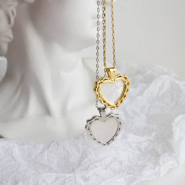 RHX1015 925 Sterling Silver Mother Of Pearl Heart Necklace