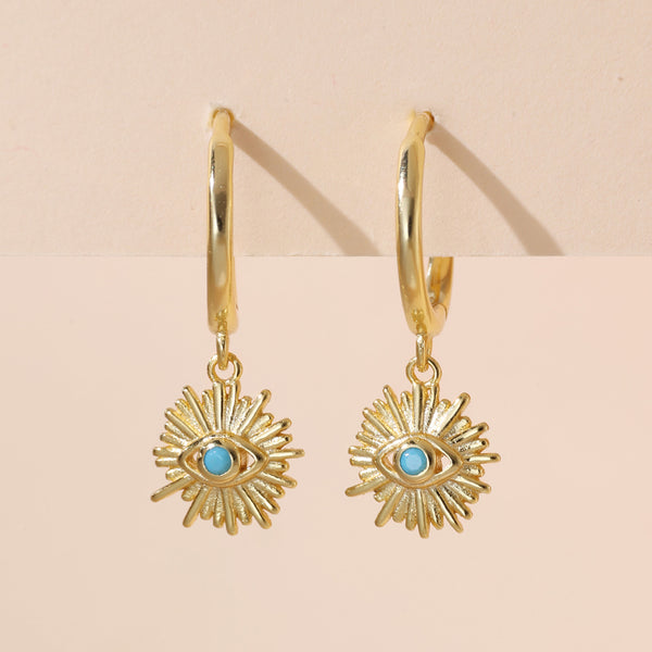 YHE0208 925 Sterling Silver Evil Eye Gemstone Dangle Earring