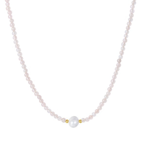 PN0034 925 sterling silver Pink Crystal Bead Single Feshwater Pearl Necklace