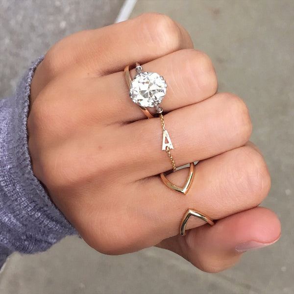 FJ0561 925 Sterling Silver Sideway Initial Link Ring