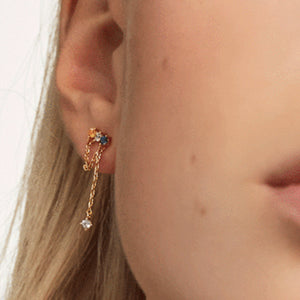 FE1401 925 Sterling Silver Colorful Stone Chain Stud Earrings