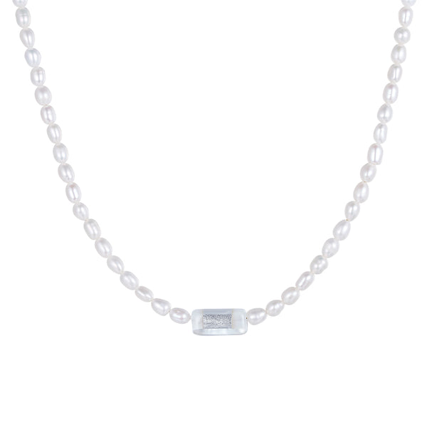 PN0041 925 Sterling Silver 4MM Freshwater Pearl Blue Cuboid Choker Necklace