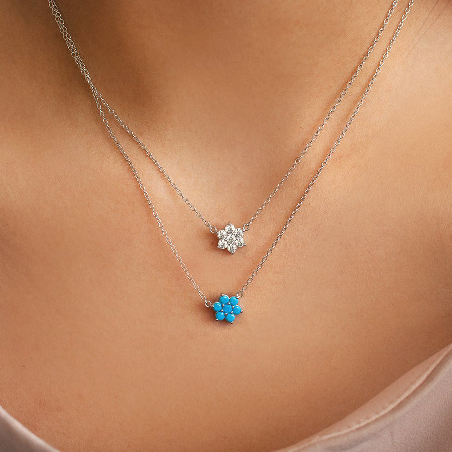 FX0660 925 Sterling Silver Turquoise Flower Necklace