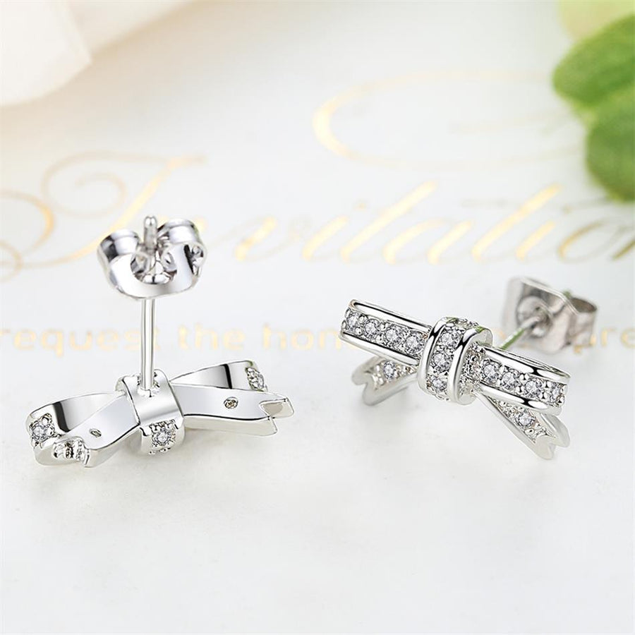YE2245 925 Sterling Silver Sparkling Bow Knot Earrings