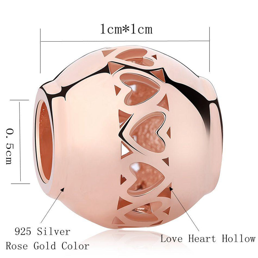 PY1449 925 Sterling Silver Heart Openwork Charm Round Beads