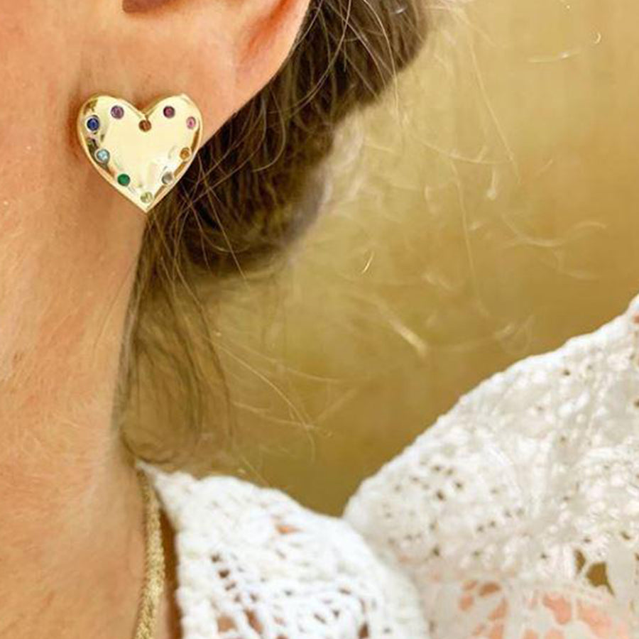 FE1573 925 Sterling Silver Heart Colorful Stud Earrings