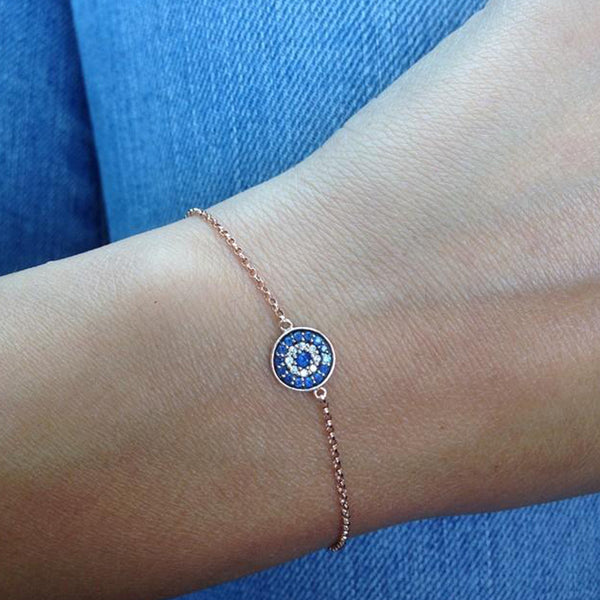 FS0147 925 Sterling Silver Blue Evil Eye Disc Bracelet