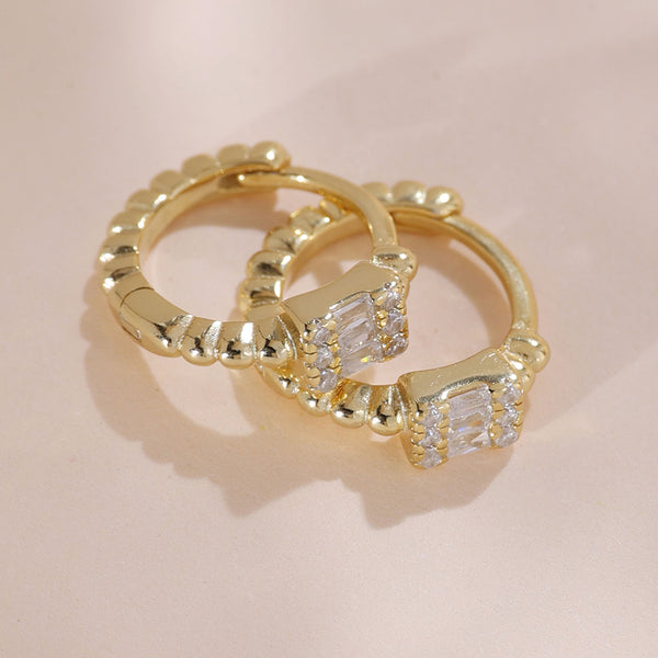 YHE0351 925 Sterling Silver Sparkle CZ Minimalist Women Hoop Earring