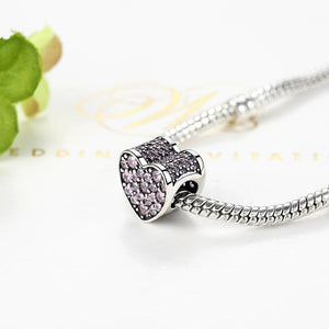 PY1433 925 Sterling Silver Pink CZ Dazzling Heart Charms
