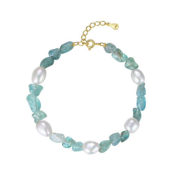 PB0004 925 Sterling Silver Blue Apatite Stone Freshwater Pearl Bracelet