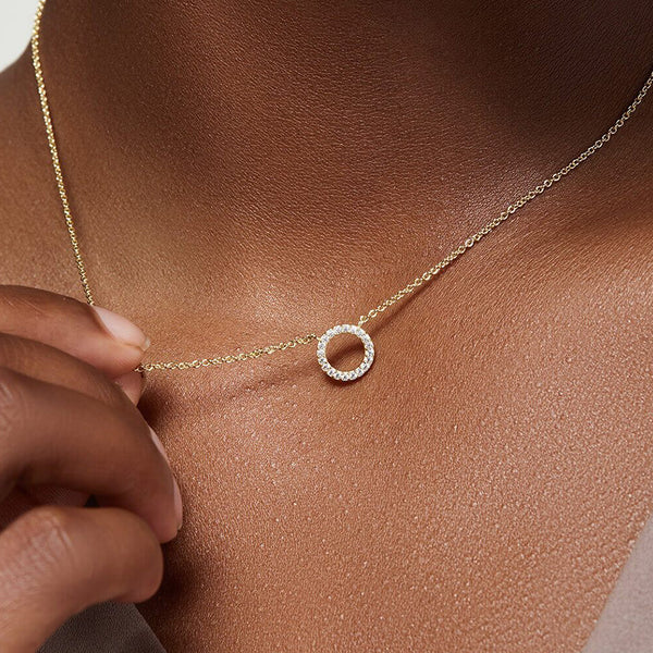 FX0645 925 Sterling Silver Round Circle CZ Pendant Necklace