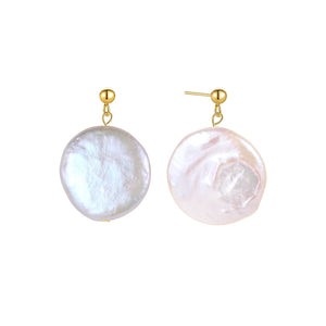 FE1814 925 Sterling Silver Freshwater Pearl Flat Round Stud Earring