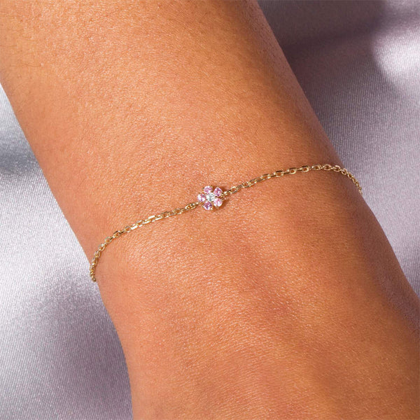 FS0229 925 Sterling Silver Pink Sapphire Flower Bracelet