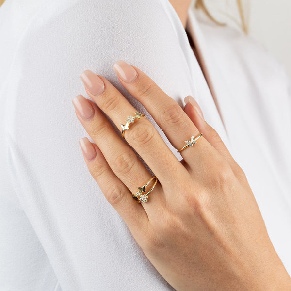 FJ0601 925 Sterling Silver CZ Butterfly&Flower Ring