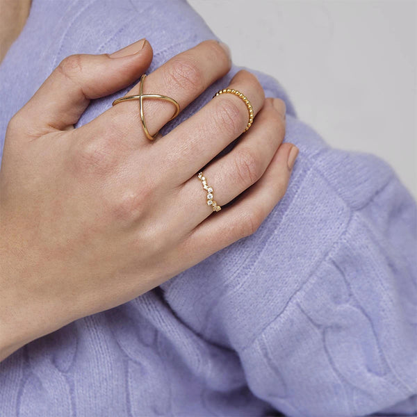 FJ0458 925 Sterling Silver Estellar Gold Cubic Zircon Ring