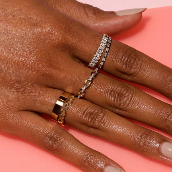 FJ0662 925 Sterling Silver Cubic Zircon Link Chain Ring