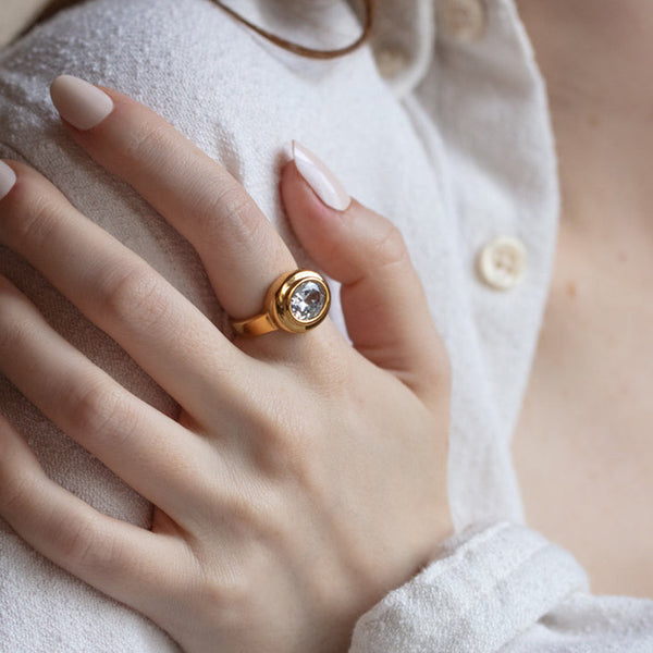 FJ0831 925 Sterling Silver Bezel Set Cubic Zirconia Chunky Rings For Women