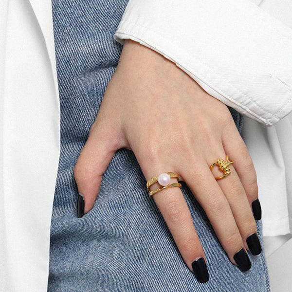 RHJ1102 925 Sterling Silver Knotted Knot Gold Open Ring