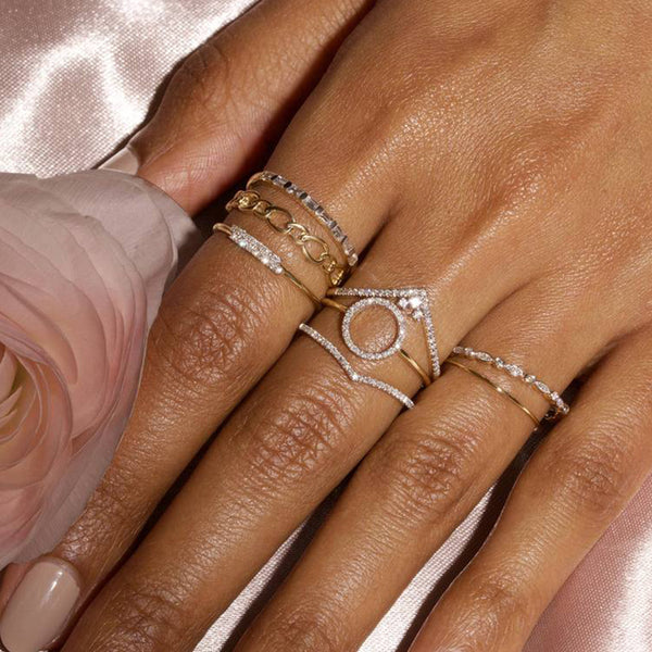 FJ0664 925 Sterling Silver Zircon V Band Ring