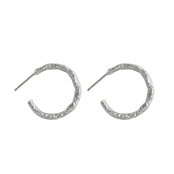 RHE1101 925 Sterling Silver Classic Hammered Hoop Earring For Daily