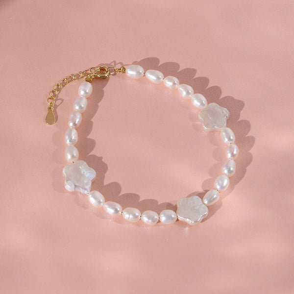PB0043 925 Sterling Silver Flower Freshwater Pearl Bracelets