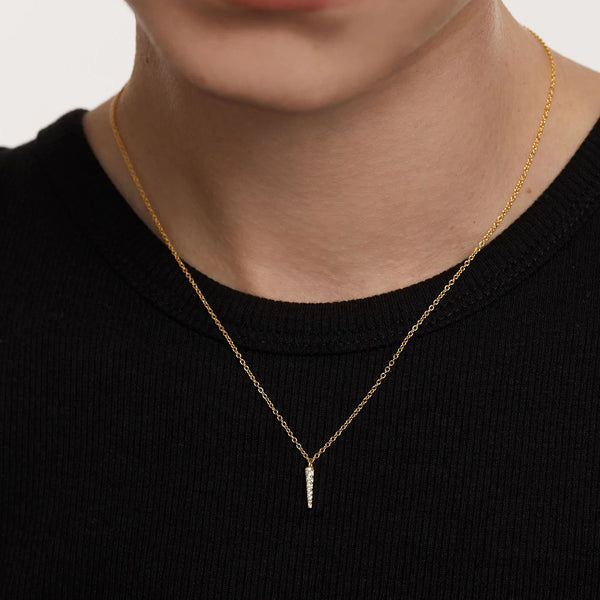 FX0878 925 Sterling Silver Spike Pave Cubic Zirconia Pendant Necklace