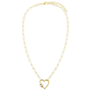 FX0461 925 Sterling Silver Baguette Heart Toggle Oval Link Necklace