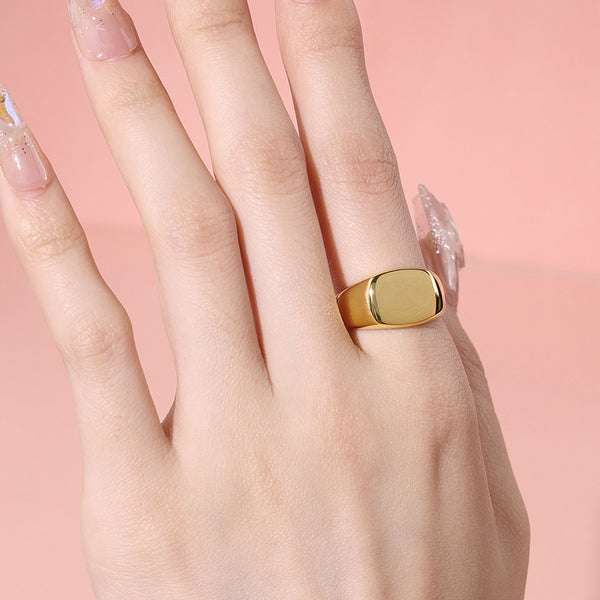 FJ0823 925 Sterling Silver Rectangle Solid Chunky Signet Open Ring