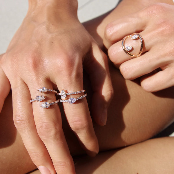 FJ0383 925 Sterling Silver Three Pave Zircon Claw Ring