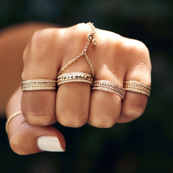 FJ0411 925 Sterling Silver Pave Zircon Spike Spinner Ring