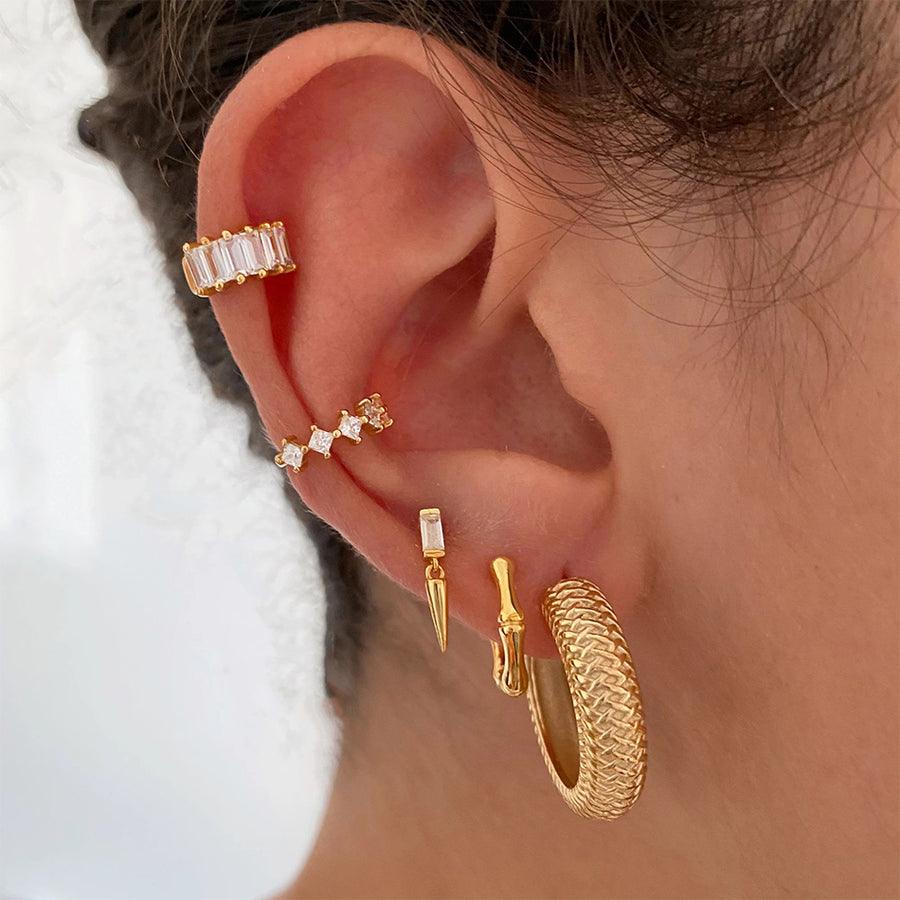 FE1292 925 Sterling Silver Pendientes Bone Gold Hoop Earrings