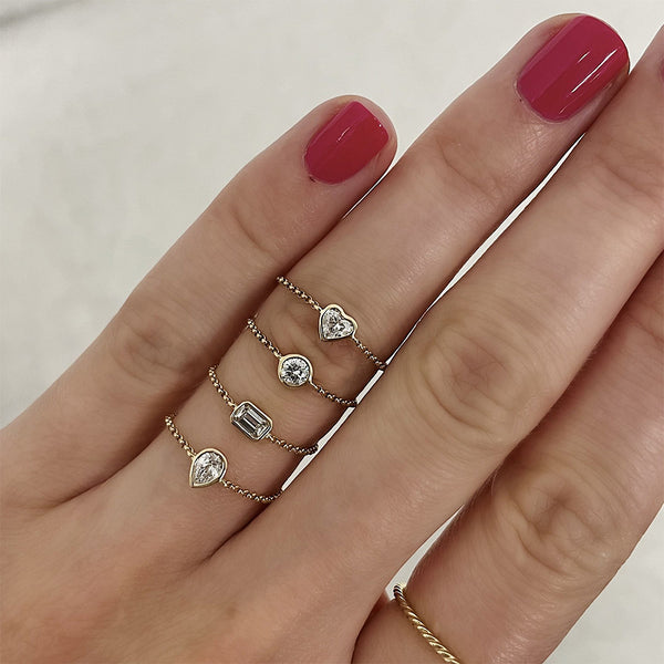 FJ0628 925 Sterling Silver Heart CZ Chain Ring