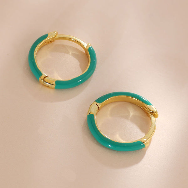 YHE0424 925 Sterling Silver Minimalist Green Enamel Hoop Earring