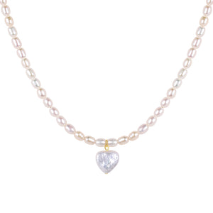 FX0808 925 Sterling Silver Heart Pendant Natural Pearl Necklace