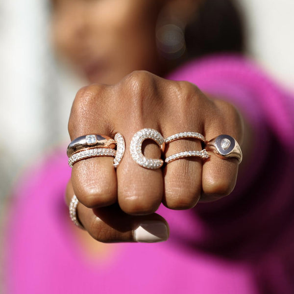 FJ0397 925 Sterling Silver Unique Zircon Dome Ring