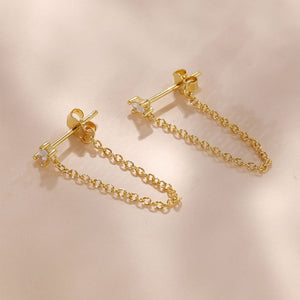 YHE0439 925 Sterling Silver Baguette CZ Women Chain Stud Earrings