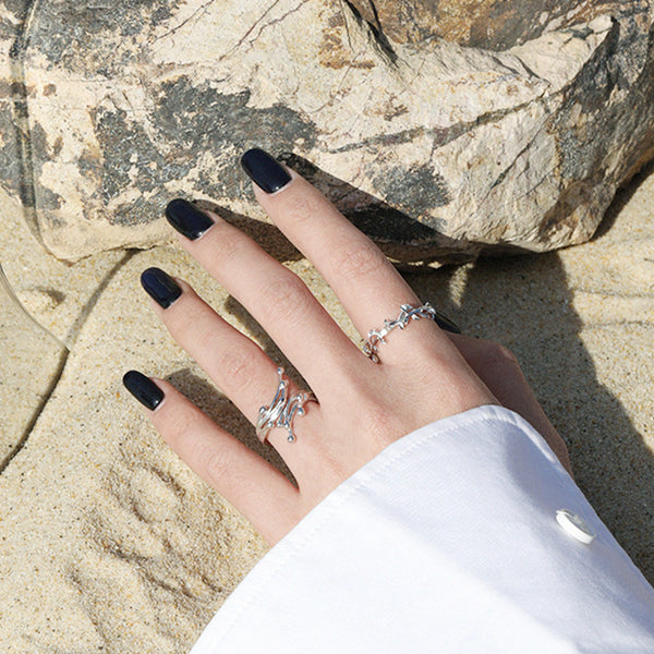 RHJ1103 925 Sterling Silver Flowing Textured Open Ring