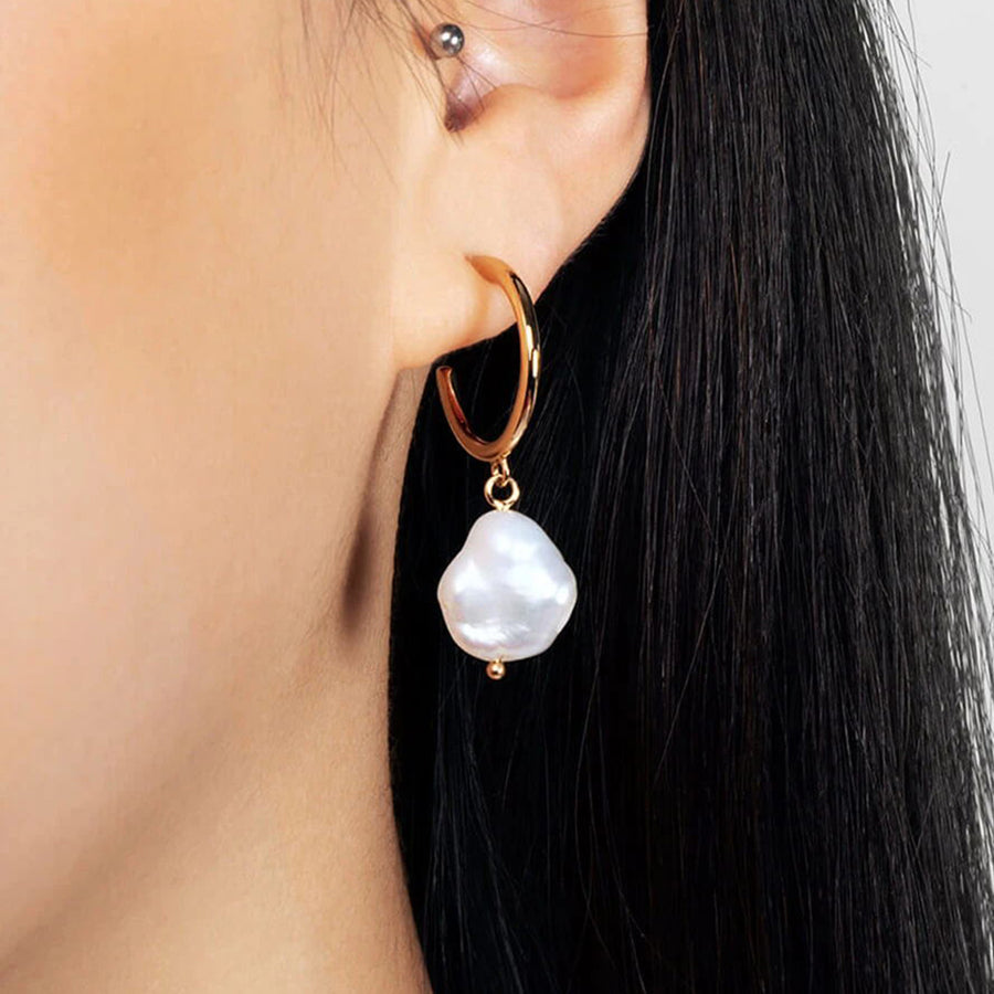 FE0897 925 Sterling Silver Small Pearl Hoop Earrings