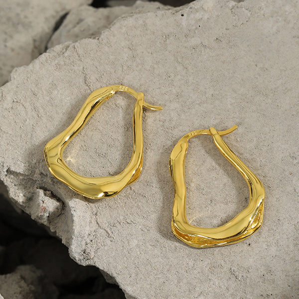 RHE1085 925 Sterling Silver Trendy Irregular Chunky Hoops Earring