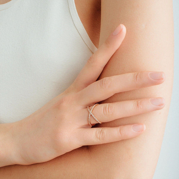 FJ0516 925 Sterling Silver Shinning CZ Crossover Ring