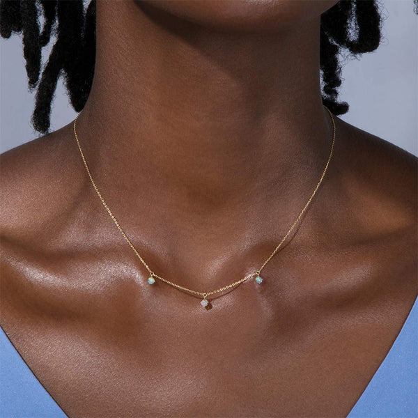 FX0776 925 Sterling Silver Opal Droplet Women Necklace