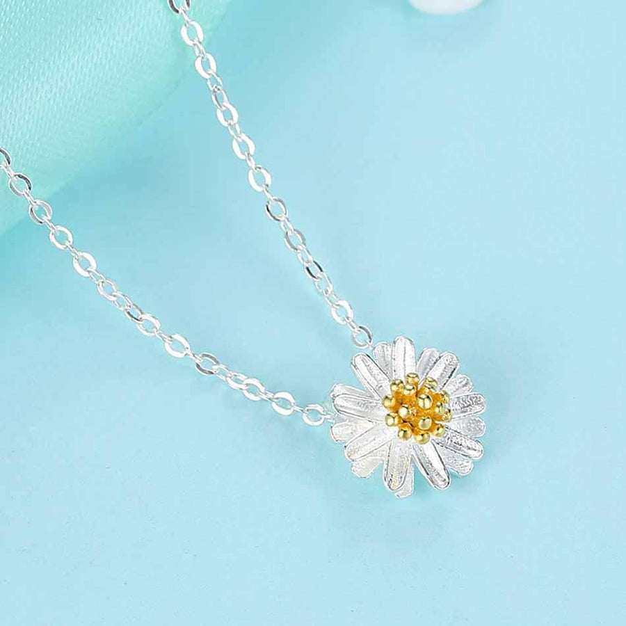 YX1546 925 Sterling Silver Yellow & White Sunflower Necklace