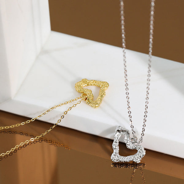 RHX1034 925 Sterling Silver Irregular Heart Women Necklace