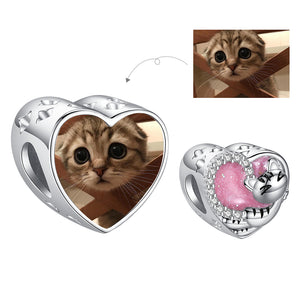 XPPY1124 925 Sterling Silver Cat Heart Photo Charm