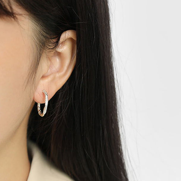 RHE1101 925 Sterling Silver Classic Hammered Hoop Earring For Daily