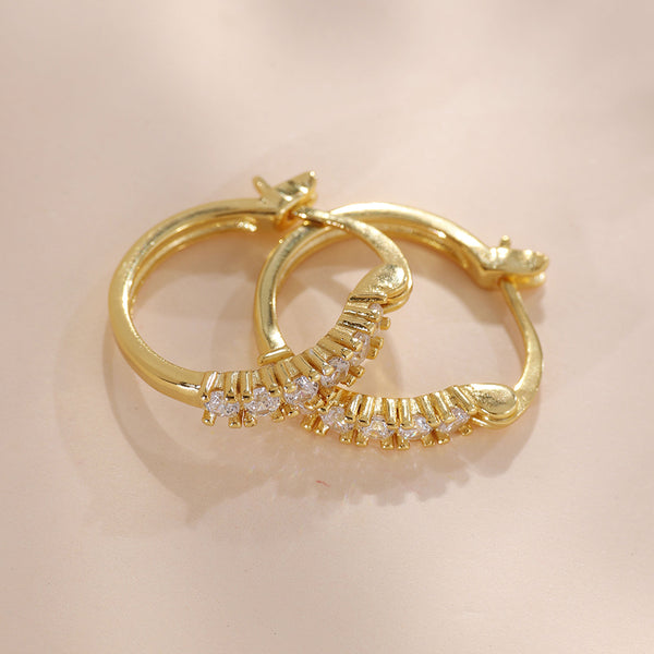 YHE0495 925 Sterling Silver Pave Cubic Zirconia Geometry Hoop Earring