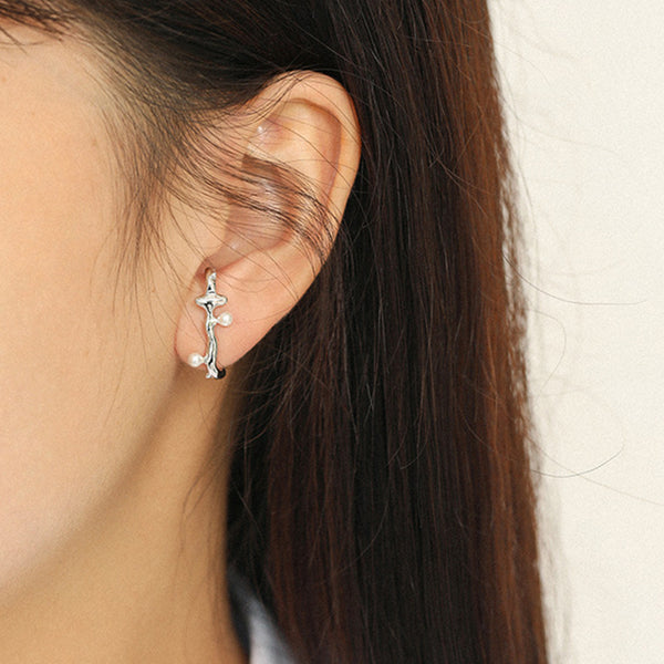 RHE1100 925 Sterling Silver Irregular Bar Single Pearl Stud For Women