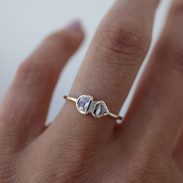 FJ0542 925 Sterling Silver Geometric CZ Doublet Ring